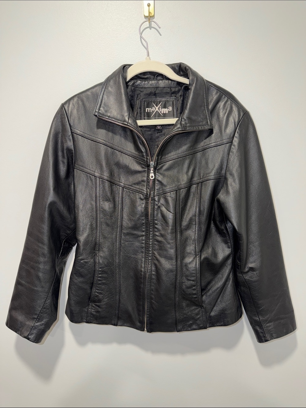 WILSONS M MAXIMA Black Leather Full Zip Fitted Jacket